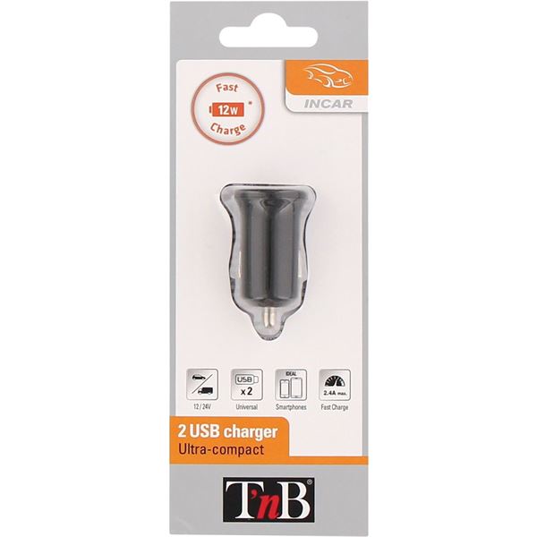 Chargeur allume-cigare 2 entrées USB 2,4A T'nB