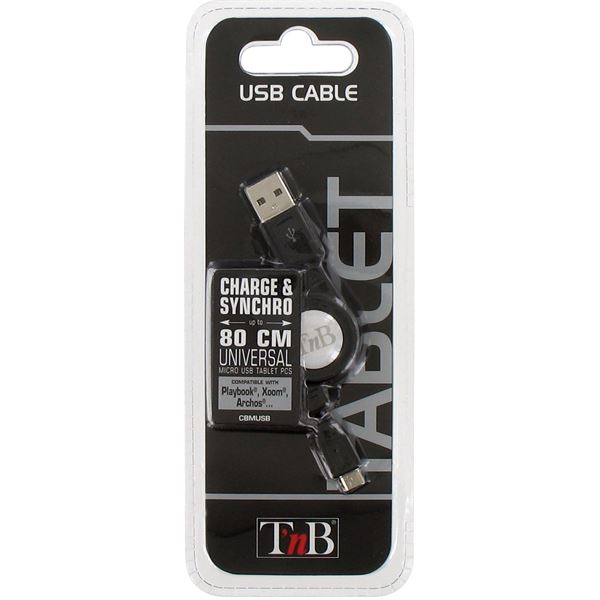 Câble rétractable de recharge et de synchronisation USB 2.0/Micro USB pour tablette T'NB
