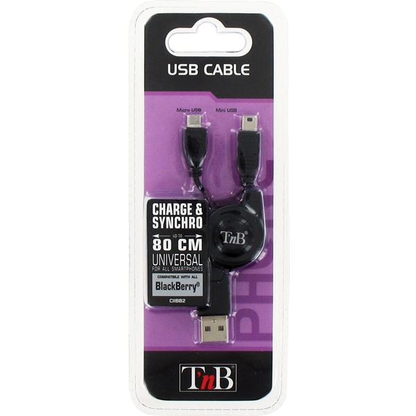 Câble rétractable de recharge et de synchronisation smartphone et Blackberry T'NB