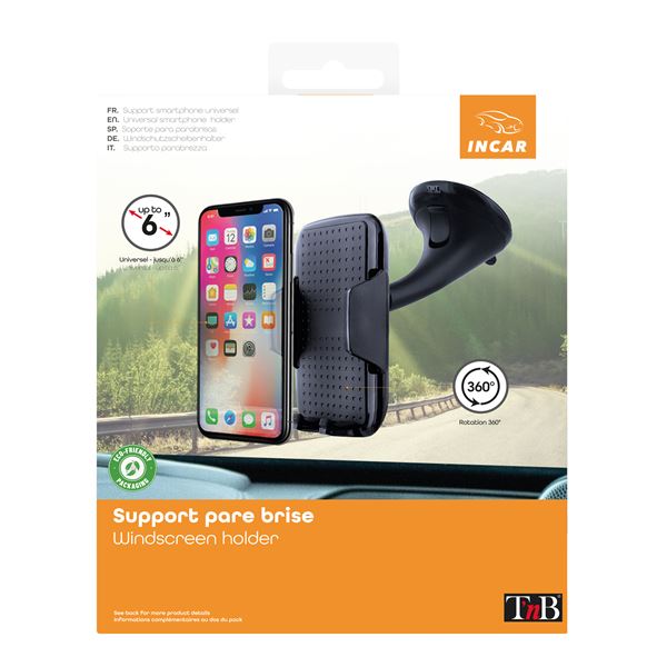Support pince universel noir sur pare-brise T'nB