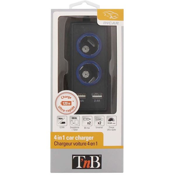Doubleur allume-cigare + 2 entrées USB T'nB