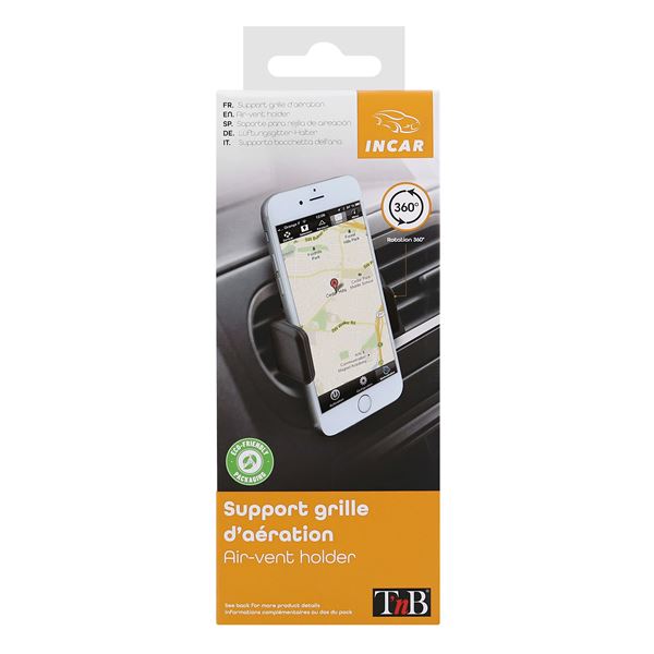 Support pince compact noir sur grille d'aération  T'nB