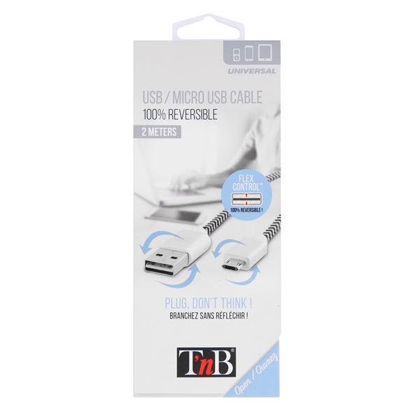 Câble USB / Micro USB  réversible 2m T'nB