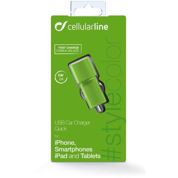 Chargeur allume cigare vert 1 entrée 2A Cellular Line