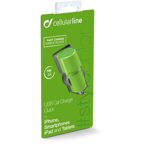 Chargeur allume cigare vert 1 entrée 2A Cellular Line