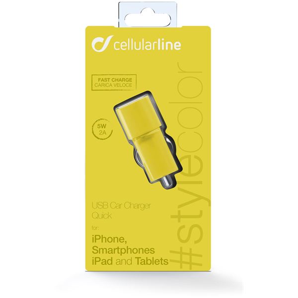 Chargeur allume cigare jaune 1 entrée 2A Cellular Line