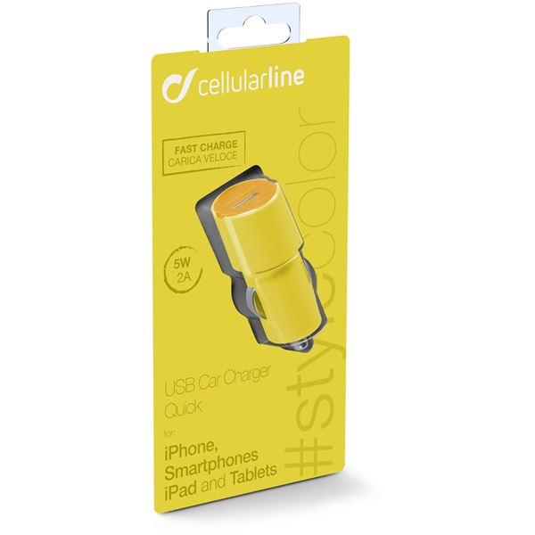 Chargeur allume cigare jaune 1 entrée 2A Cellular Line
