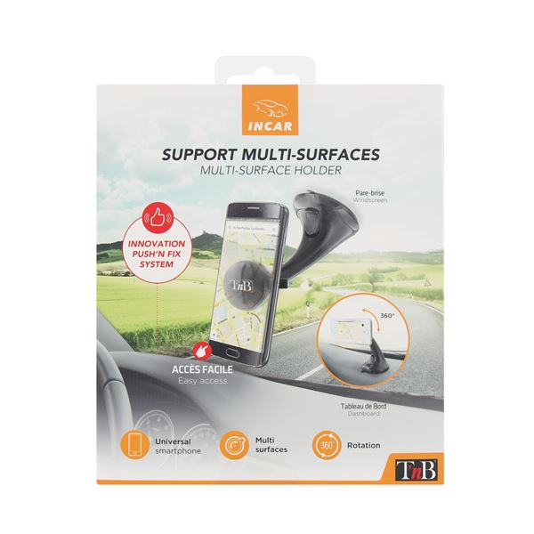 Support "push" universel  sur pare-brise / tableau de bord T'nB