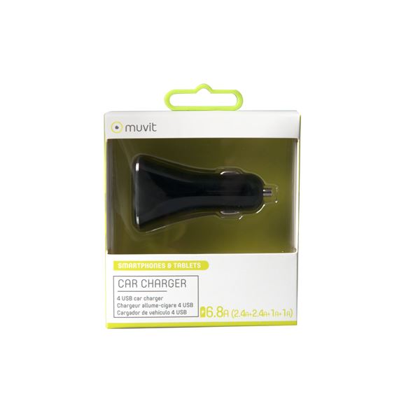 Chargeur allume cigare 4 entrées USB 6,8A Muvit