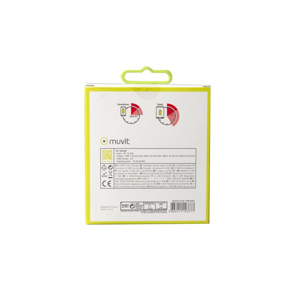 Chargeur allume cigare 4 entrées USB 6,8A Muvit