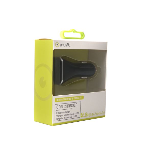 Chargeur allume cigare 4 entrées USB 6,8A Muvit