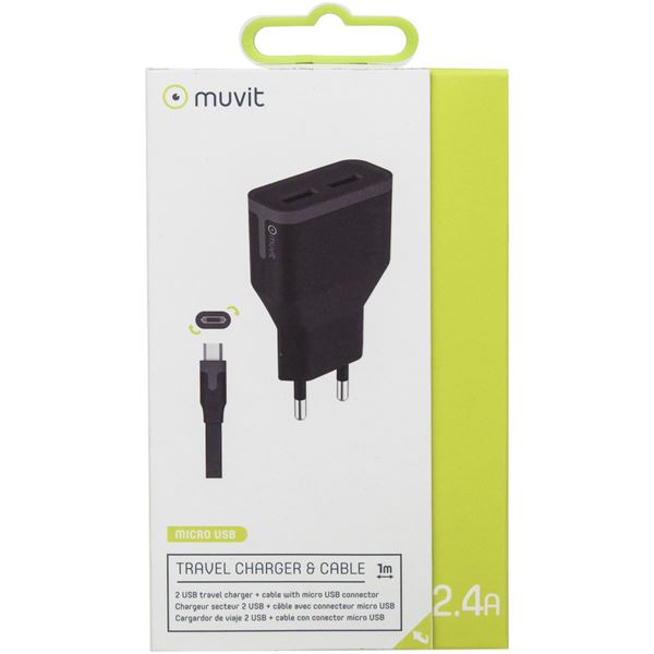 Pack Chargeur secteur 2 entrées 2,4A + câble micro-USB Muvit