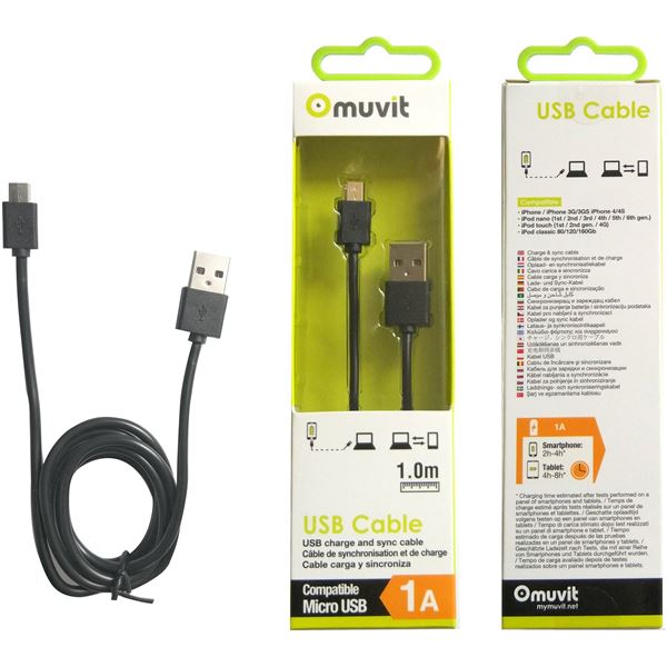 Câble de recharge plat USB / micro-USB Muvit
