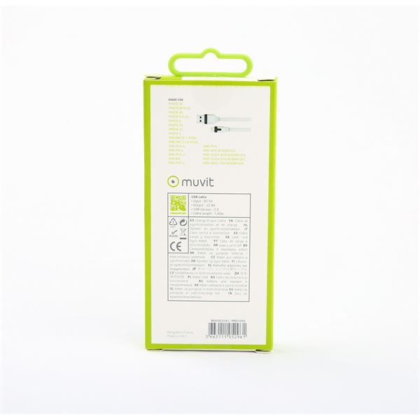 Câble de recharge plat USB / lightning Muvit