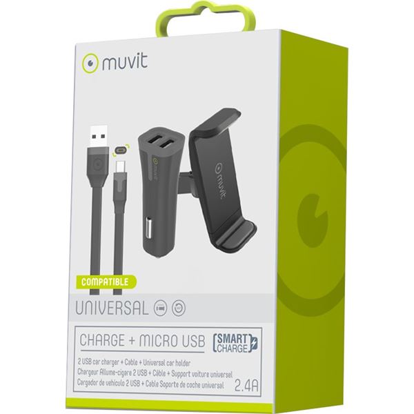 Pack support + chargeur allume cigare + câble lightning Muvit