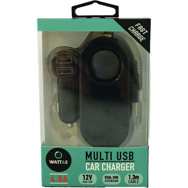 Chargeur allume cigare 2 entrées USB 4,8A + Hub 2 USB 4,8A Watt&Co
