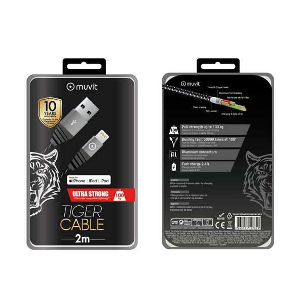 CABLE LIGHTNING MFI 2m GRIS MUVIT