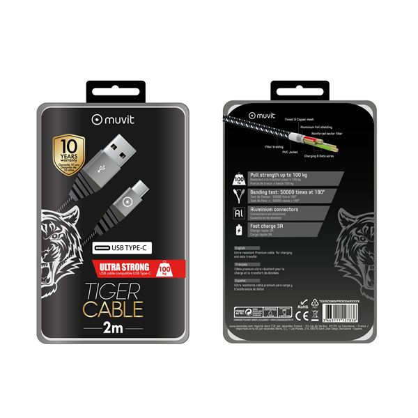 CABLE USB-C 2m GRIS MUVIT