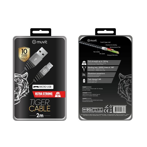 CABLE MICRO-USB 2m GRIS MUVIT