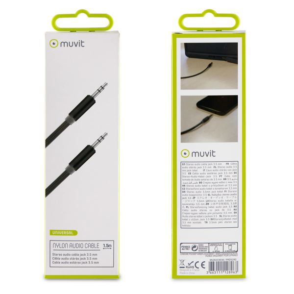 CABLE JACK TRESSE 1,5m NOIR MUVIT