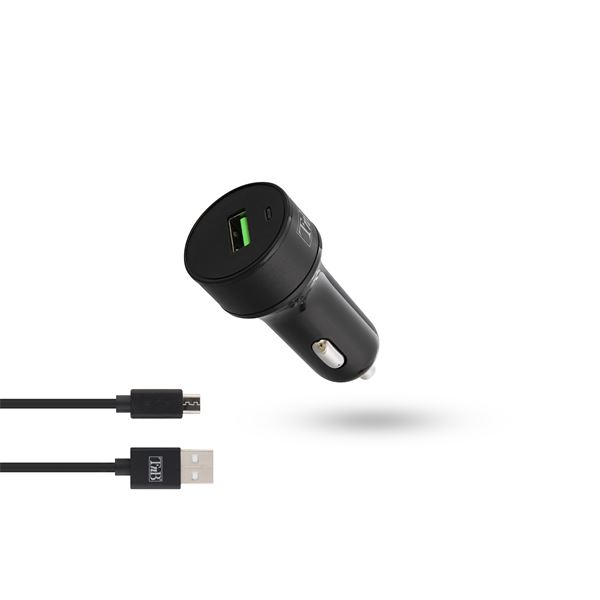 Chargeur Allume cigare QC3.0 + Câble Micro USB - Coloris Noir - T'nB