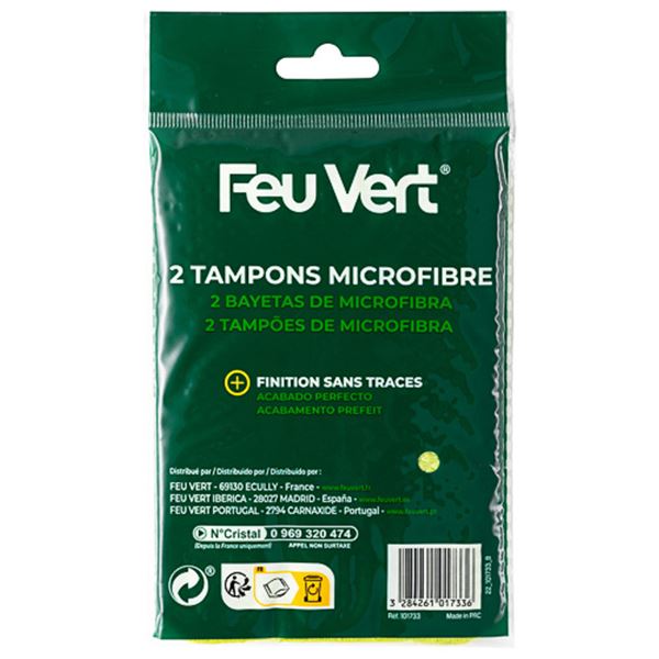 2 Tampons microfibre nettoyage pare-brise FEU VERT
