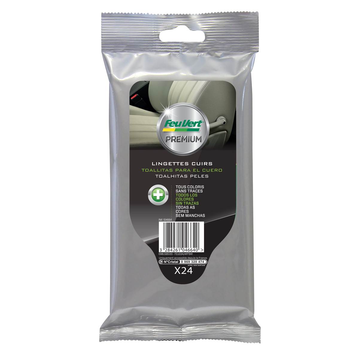 24 Lingettes Nettoyant Cuirs Feu Vert Premium