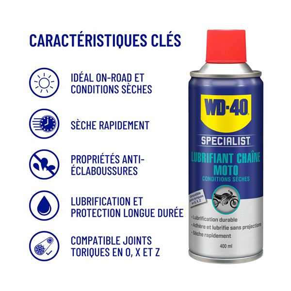 Lubrifiant Chaîne Conditions Sèches WD-40 Specialist Moto 400 ml
