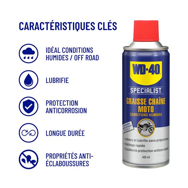 Graisse Chaîne Conditions Humides WD-40 Specialist Moto 400 ml