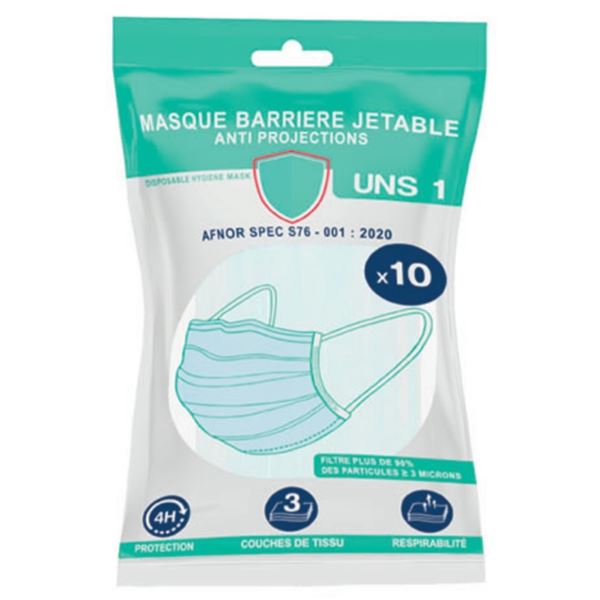 10 MASQUES BARRIERES JETABLES ANTI PROJECTIONS