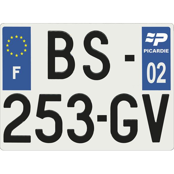 Plaque immatriculation alu Confort 275 x 200 mm département 02