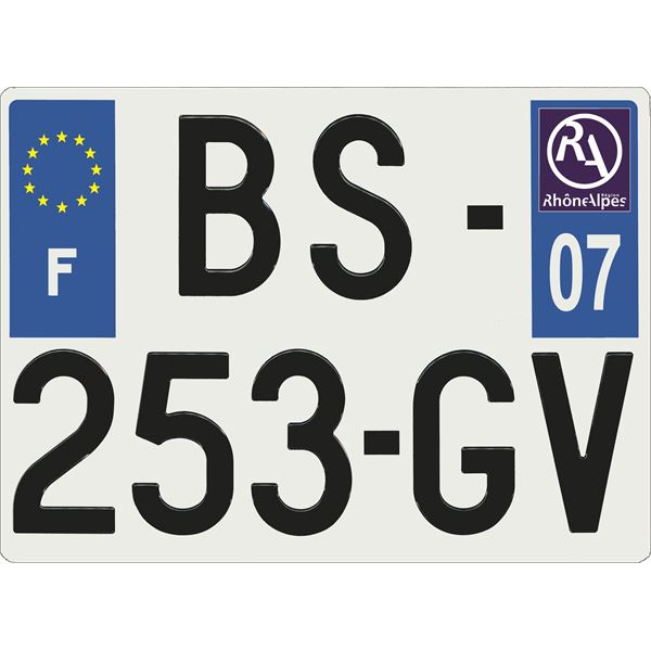 Plaque immatriculation alu Confort 275 x 200 mm département 07