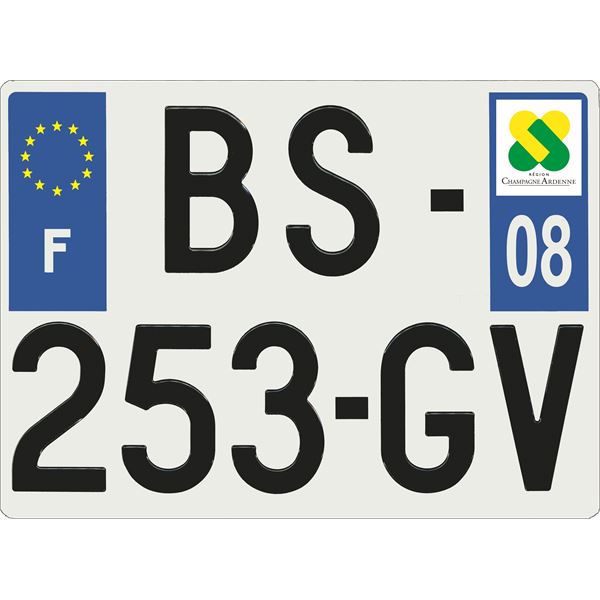 Plaque immatriculation alu Confort 275 x 200 mm département 08
