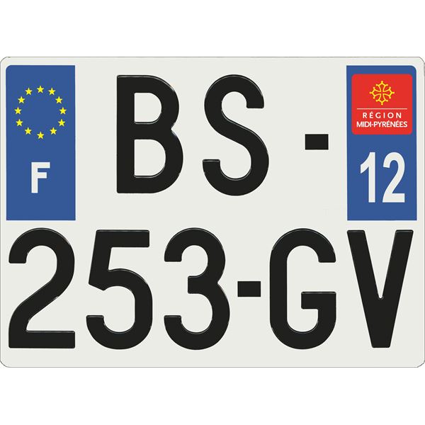 Plaque immatriculation alu Confort 275 x 200 mm département 12