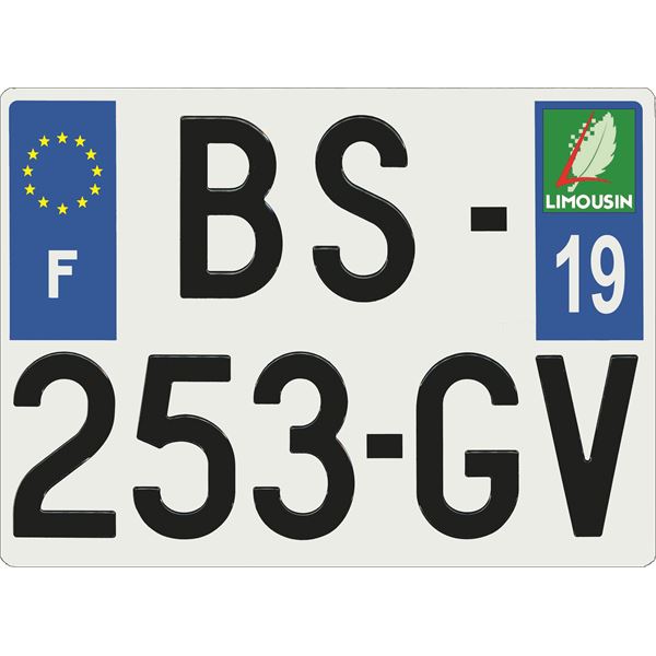 Plaque immatriculation alu Confort 275 x 200 mm département 19