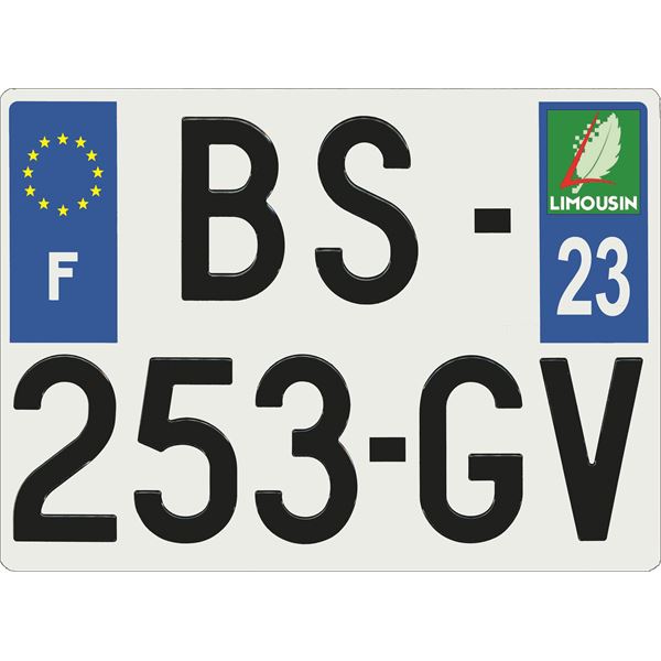 Plaque immatriculation alu Confort 275 x 200 mm département 23