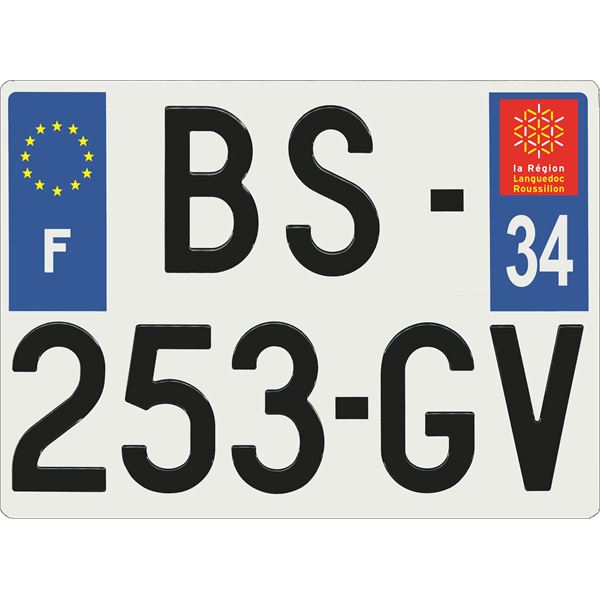 Plaque immatriculation alu Confort 275 x 200 mm département 34