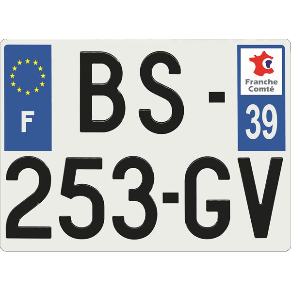 Plaque immatriculation alu Confort 275 x 200 mm département 39