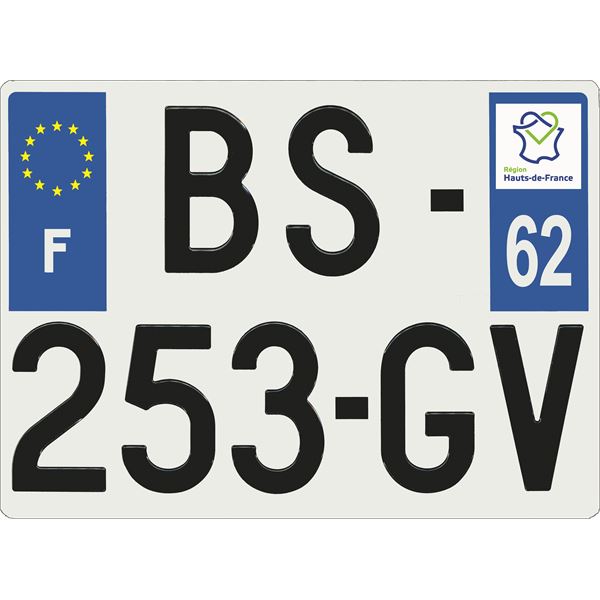 Plaque immatriculation alu Confort 275 x 200 mm département 62