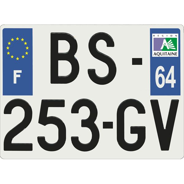 Plaque immatriculation alu Confort 275 x 200 mm département 64