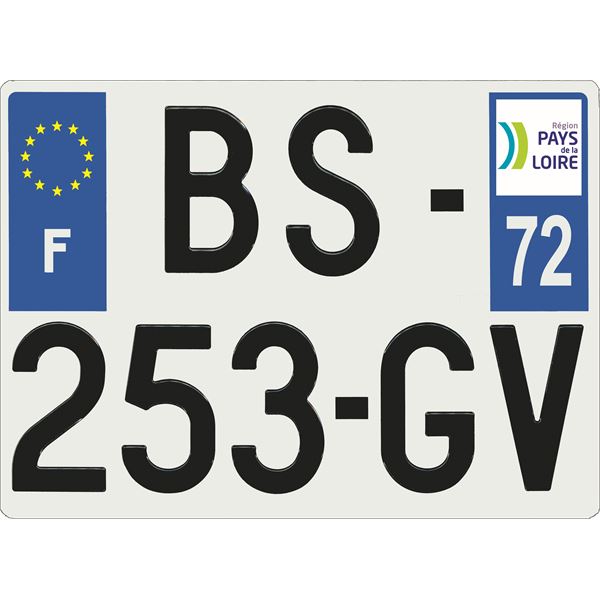 Plaque immatriculation alu Confort 275 x 200 mm département 72