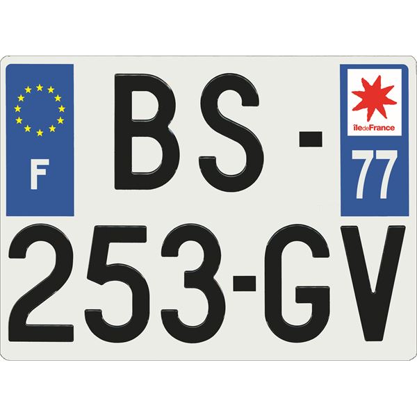 Plaque immatriculation alu Confort 275 x 200 mm département 77