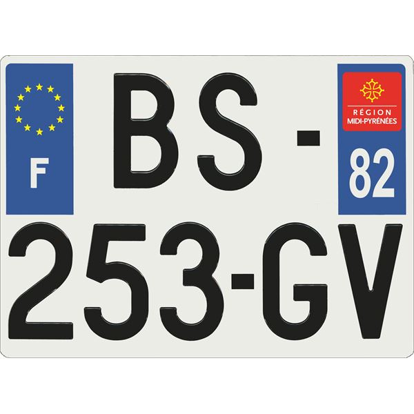 Plaque immatriculation alu Confort 275 x 200 mm département 82