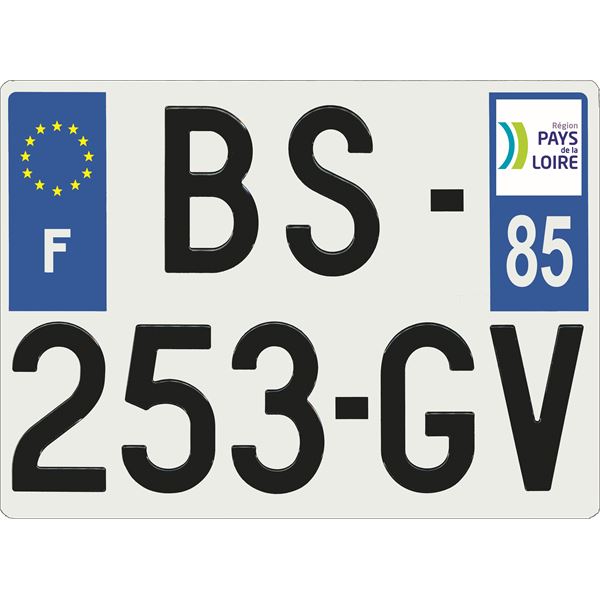 Plaque immatriculation alu Confort 275 x 200 mm département 85