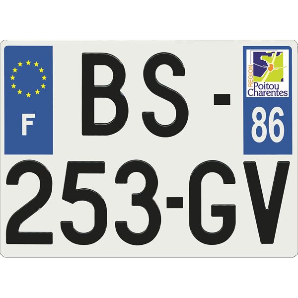 Plaque immatriculation alu Confort 275 x 200 mm département 86