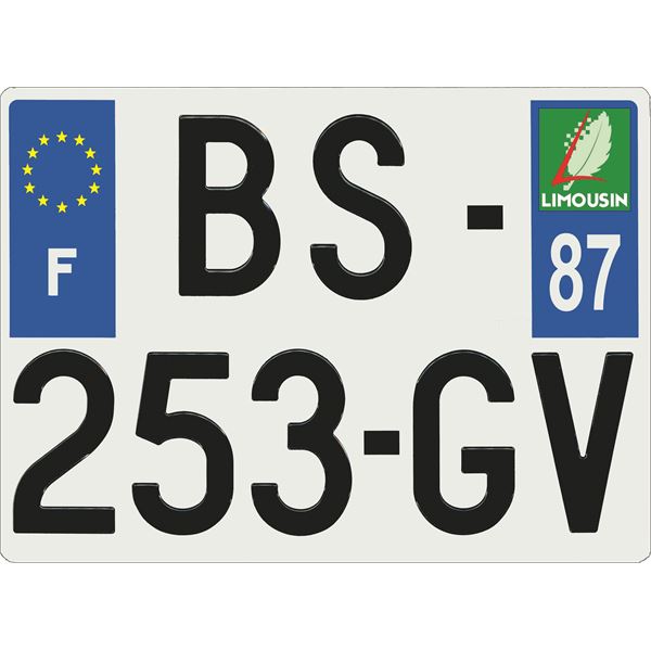 Plaque immatriculation alu Confort 275 x 200 mm département 87