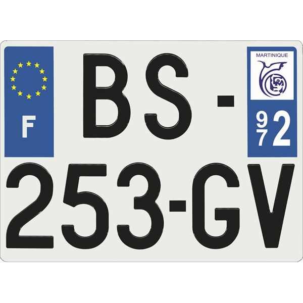 Plaque immatriculation alu Confort 275 x 200 mm département 972