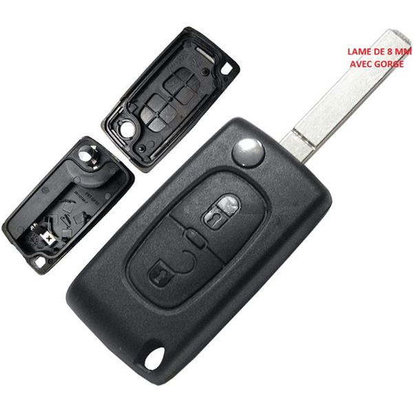 Coque de clé adaptable pour PSA ,107, 207, 307, 308, 407, C1 à C8 lame 8 mm