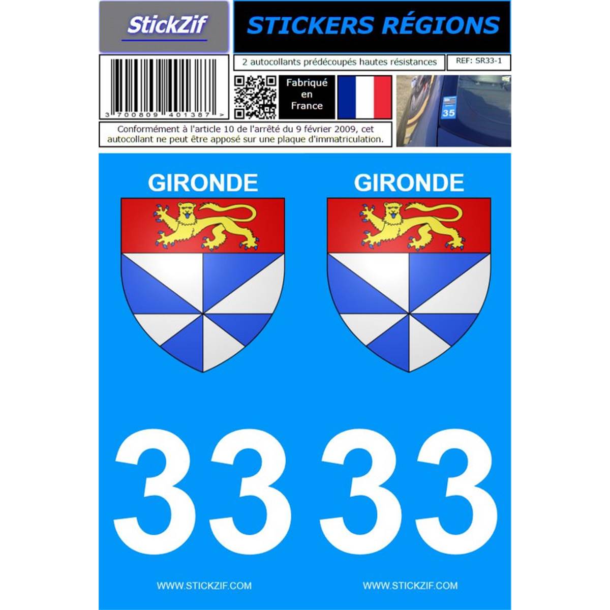 Stickers voiture (2 pièces) Gironde 33