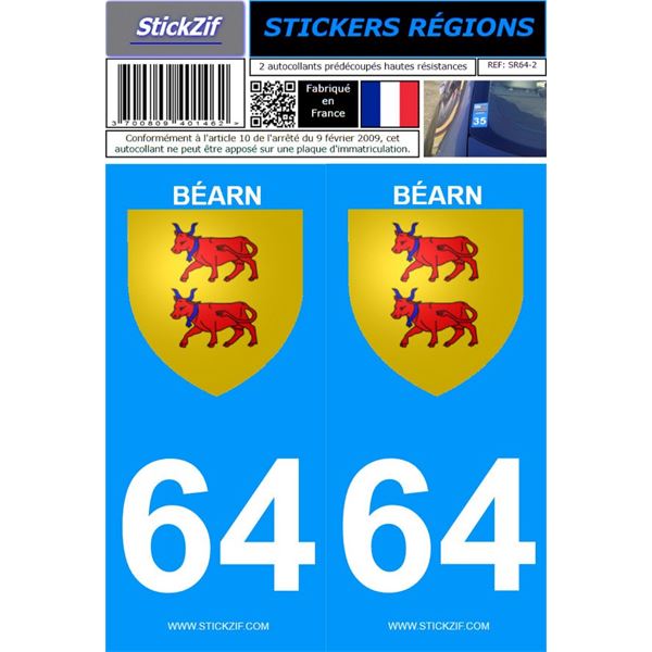 2 Stickers voiture Béarn 64